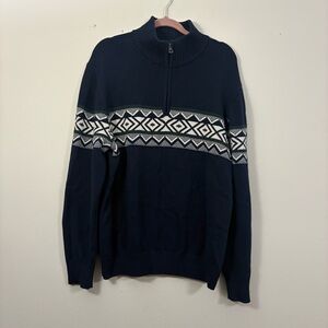 Weatherproof Vintage Holiday Sweater Mens XL Navy 1/4 Zip fair isle Nordic